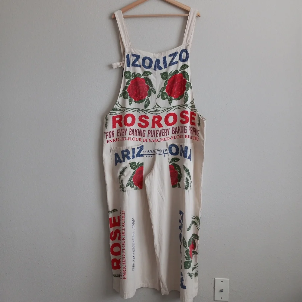 Jaded Gypsy Roses Flour Sack Market Fresh Overalls Cotton L/XL - Picture 6 of 16